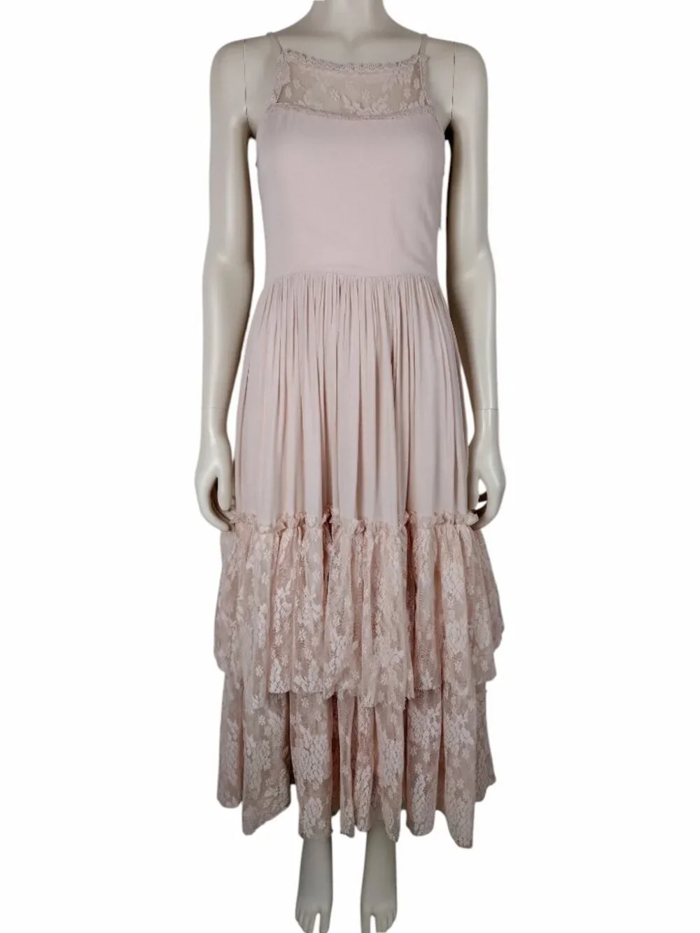 Joy Folie Mia Joy Blush Pink Tiered Lace Full Skirt Boho Maxi Dress Size 14